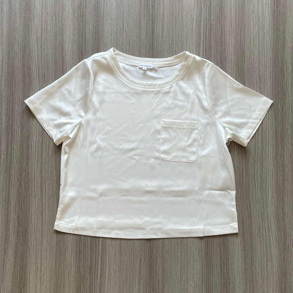 NWT Good American Satin Pocket Front Tee Ivory 3